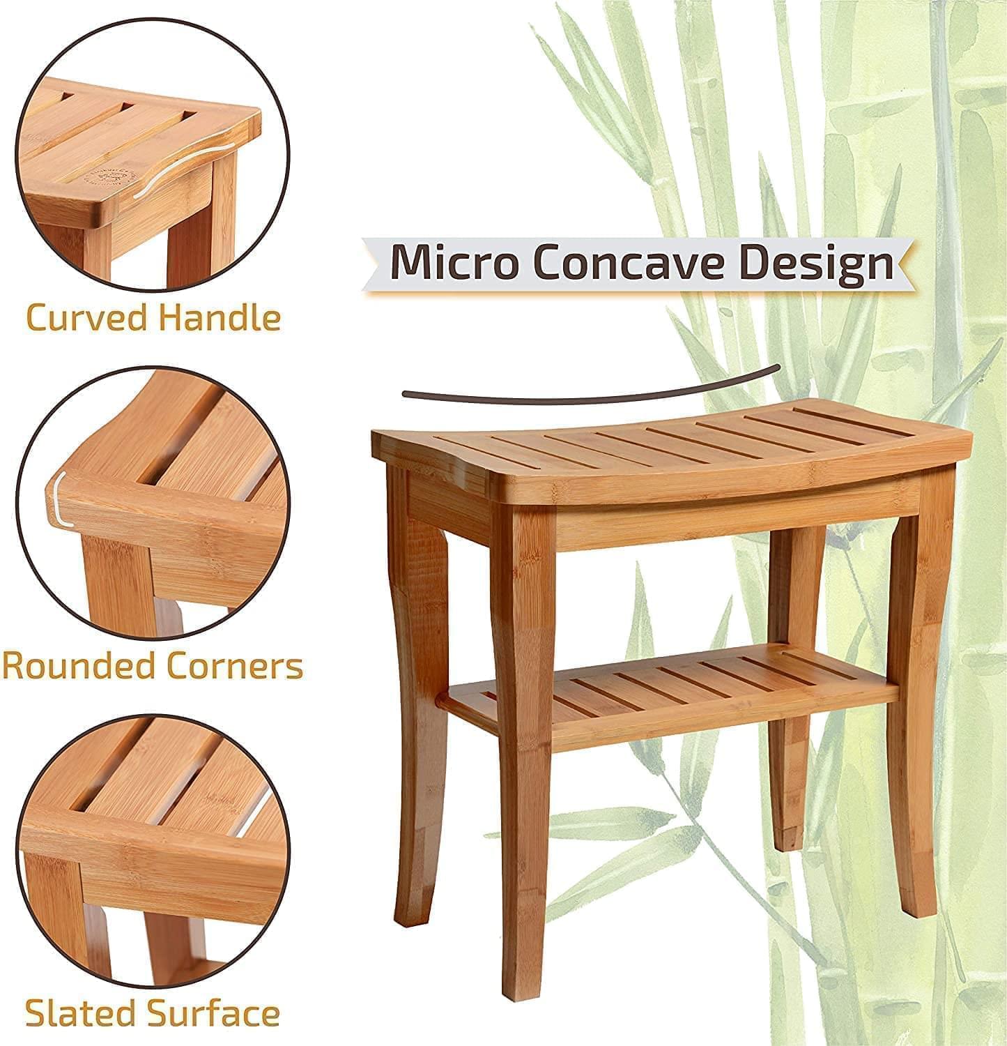 2 Tier Slatted Premium Natural Bamboo Wood Bathroom Stool Bench Seat Shoe Rack Shelf Organizer