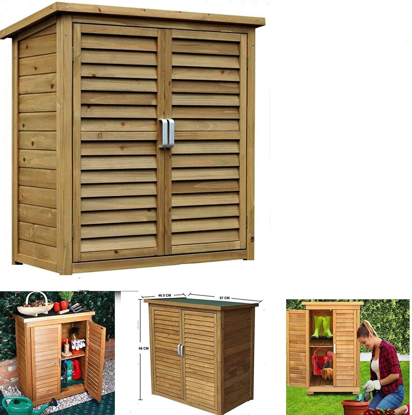 HYGRAD All Weather Wooden Outdoor Garden Lawn Cabinet Tool Shed Shelf Cupboard Storage In 2 Sizes (Large: 87 x 46.5 x 96cm)