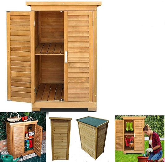 HYGRAD All Weather Wooden Outdoor Garden Lawn Cabinet Tool Shed Shelf Cupboard Storage In 2 Sizes (Med: 69 x 43 x 96cm)