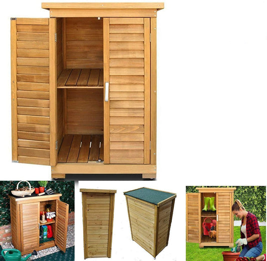All Weather Portable Wooden Outdoor Garden Cabinet Shed Shelf Cupboard Storage For Tools Toys