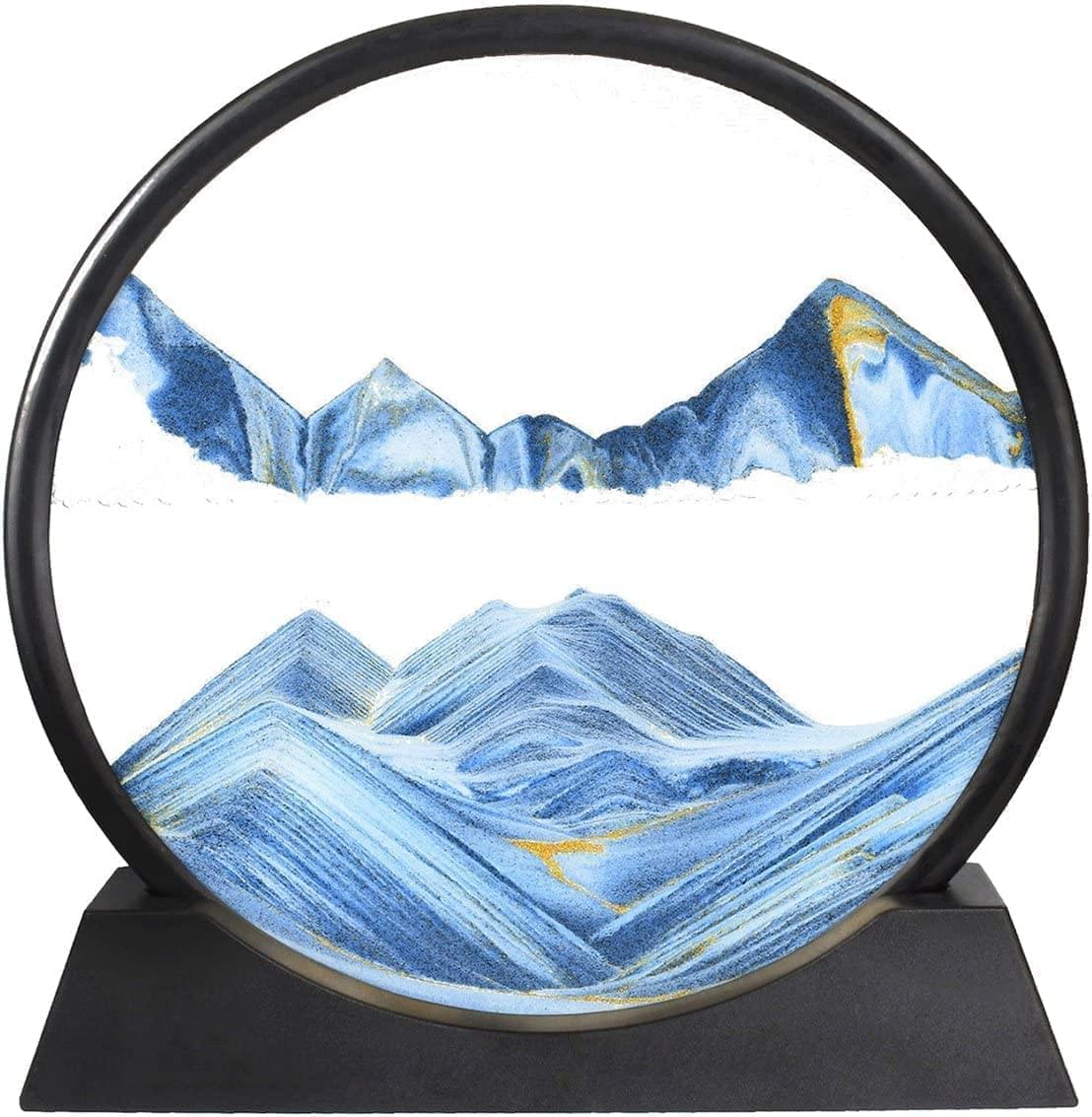 12" Inches 3D Round Glass Moving Flowing Sand Art Display Sandscape Motion Xmas Gift