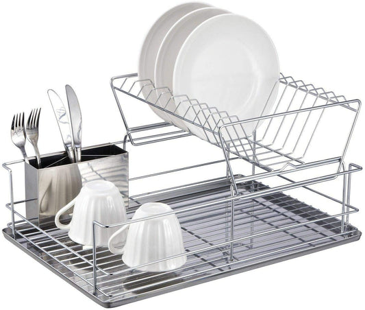 Dish Drying Rack Over The Sink Drainer On Counter with Utensil Silverware Storage Holder, Rustproof Stainless Steel