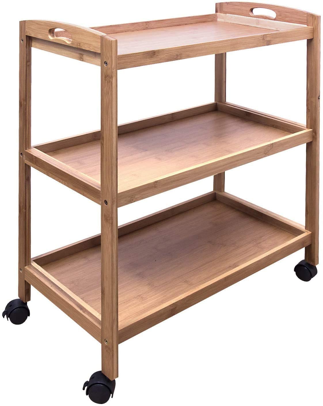 Hygrad Bamboo 3 Tier Kitchen Storage Rack Serving Trolley Island Cart With Wheels