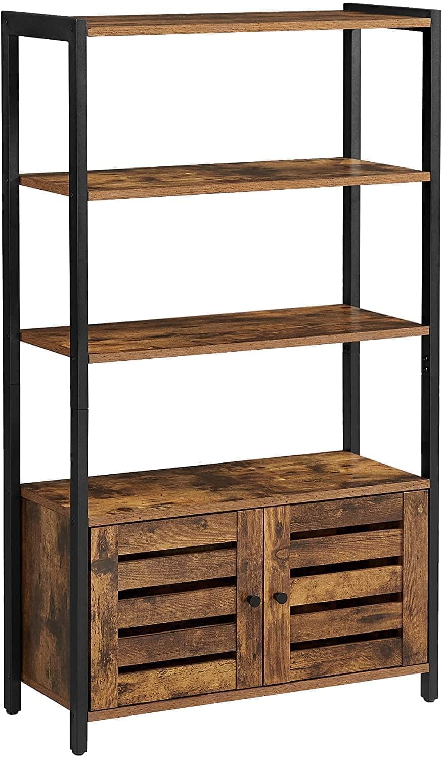 3 Tier Wooden Steel Industrial Style Book Shelf Cabinet Case Display Rack Unit 2 Door