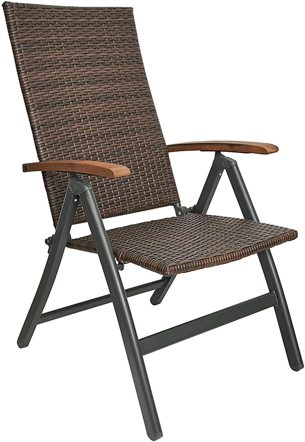 2 x Rattan & Aluminium Folding Reclining Garden Outdoor Indoor Picnic Arm Chair Seat Sun Lounger