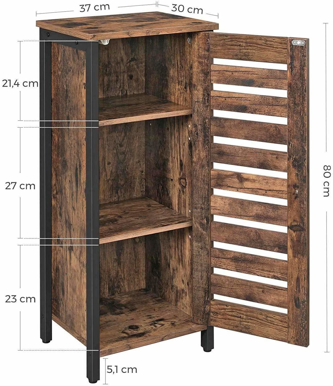 Industrial Style Wood/Steel Nightstand Bedside End Table Bathroom Cabinet Shoe Rack With Shutter Door