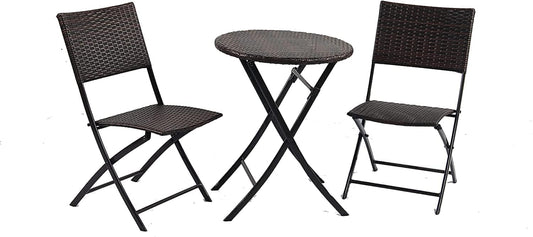 3 Pieces Rattan Wicker Bistro Patio Garden Outdoor Round Folding Table & Chair Set In 2 Colours