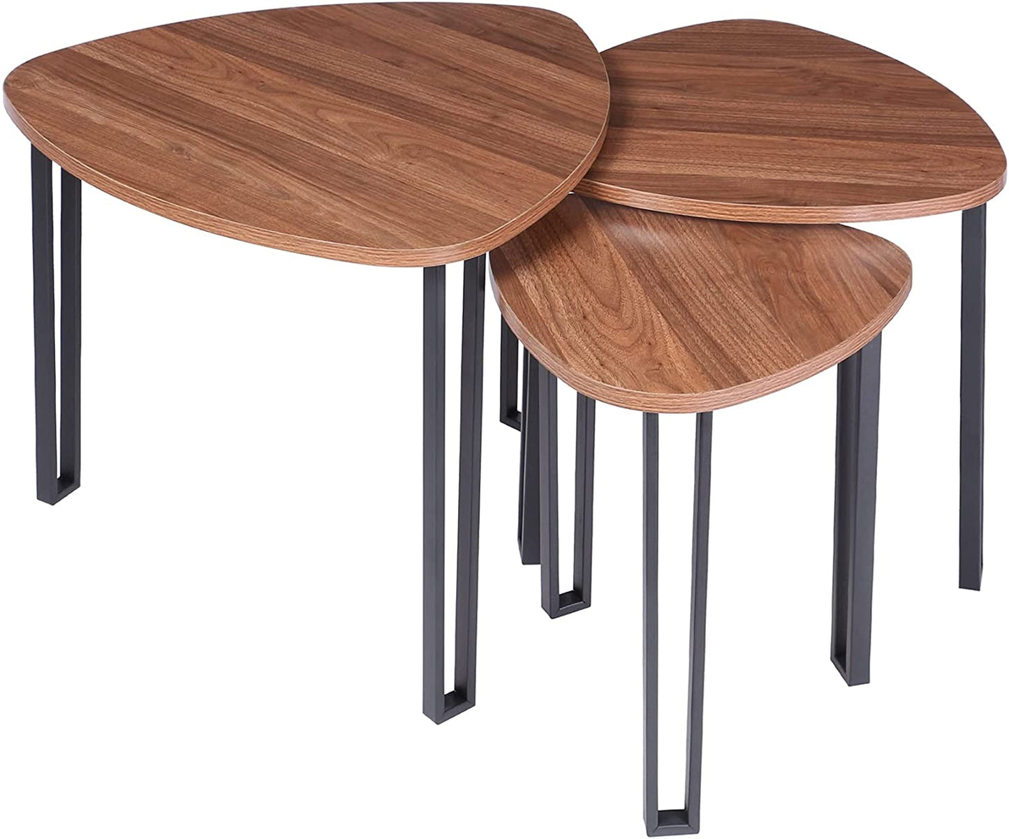 Set of Triangle Table Wood/Metal Coffee Living Room End Tea Nesting Tables Angled Legs