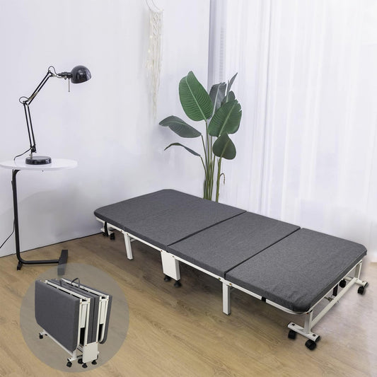 HYGRAD BUILT TO SURVIVE White Metal Rollaway Folding Reclining Massage Garden Hospital Cot Bed With Grey Mattress (190.5 x 79.5 x 27.5 cm)