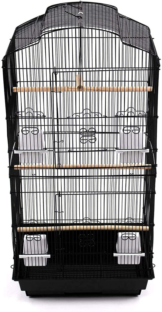 37" Rooftop Metal Large Bird Parrot Cage Carrier For Canary Budgie Cockatiel In Black & White (Black)