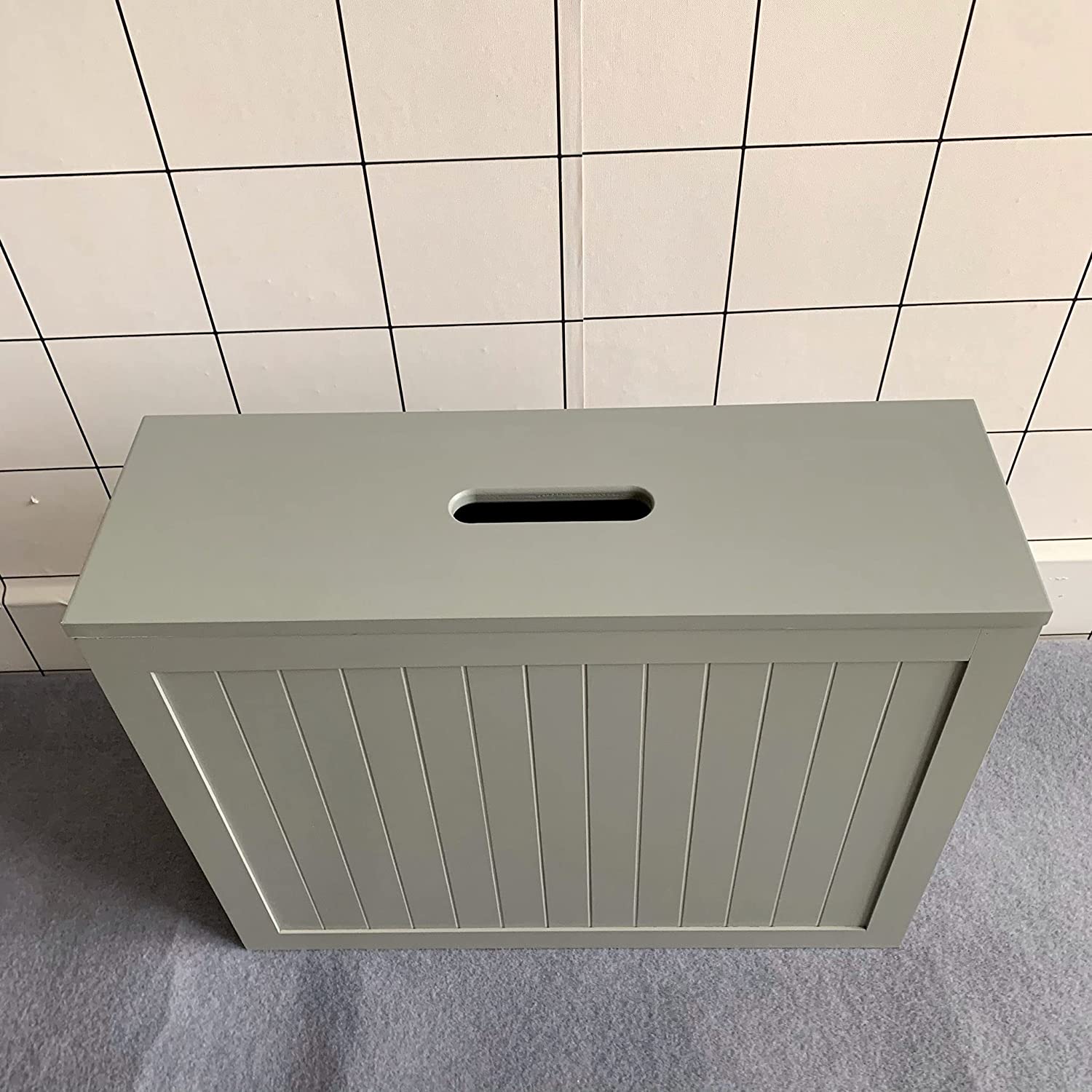 Large Grey Multi Purpose Slimline Free Standing Bamboo Wood Bathroom Toilet Roll Tissue Storage Cabinet Unit Shelf