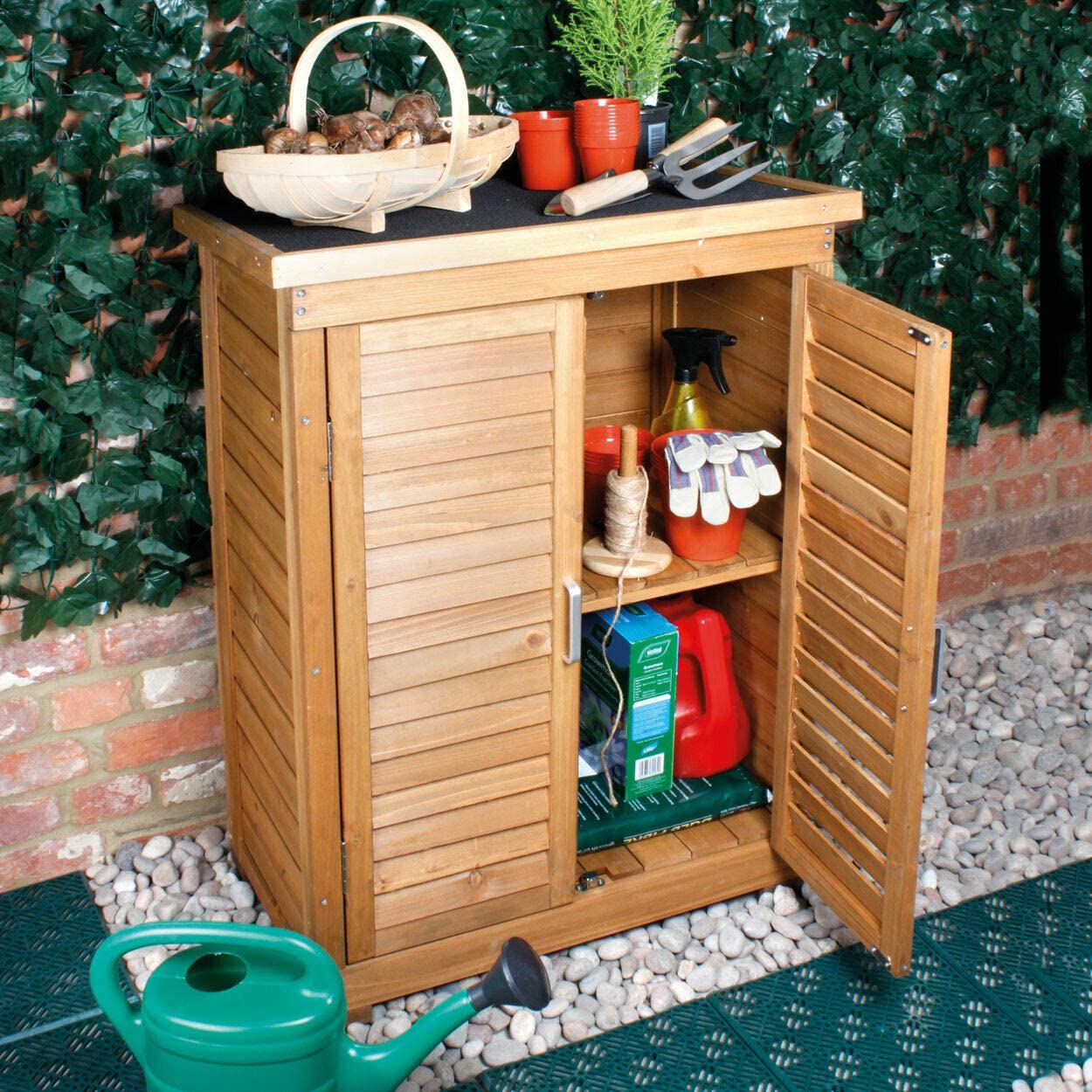All Weather Portable Wooden Outdoor Garden Cabinet Shed Shelf Cupboard Storage For Tools Toys