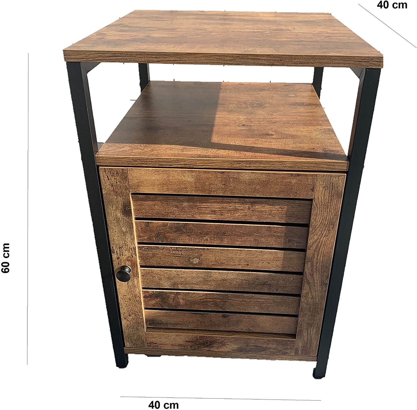 Industrial Style Wooden/Steel Rustic Bedside End Table Nightstand Shelf Cabinet With Shutter Door