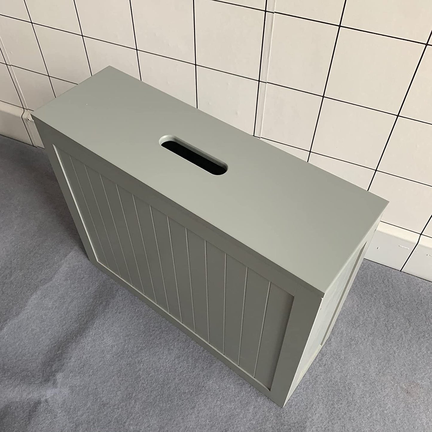Large Grey Multi Purpose Slimline Free Standing Bamboo Wood Bathroom Toilet Roll Tissue Storage Cabinet Unit Shelf
