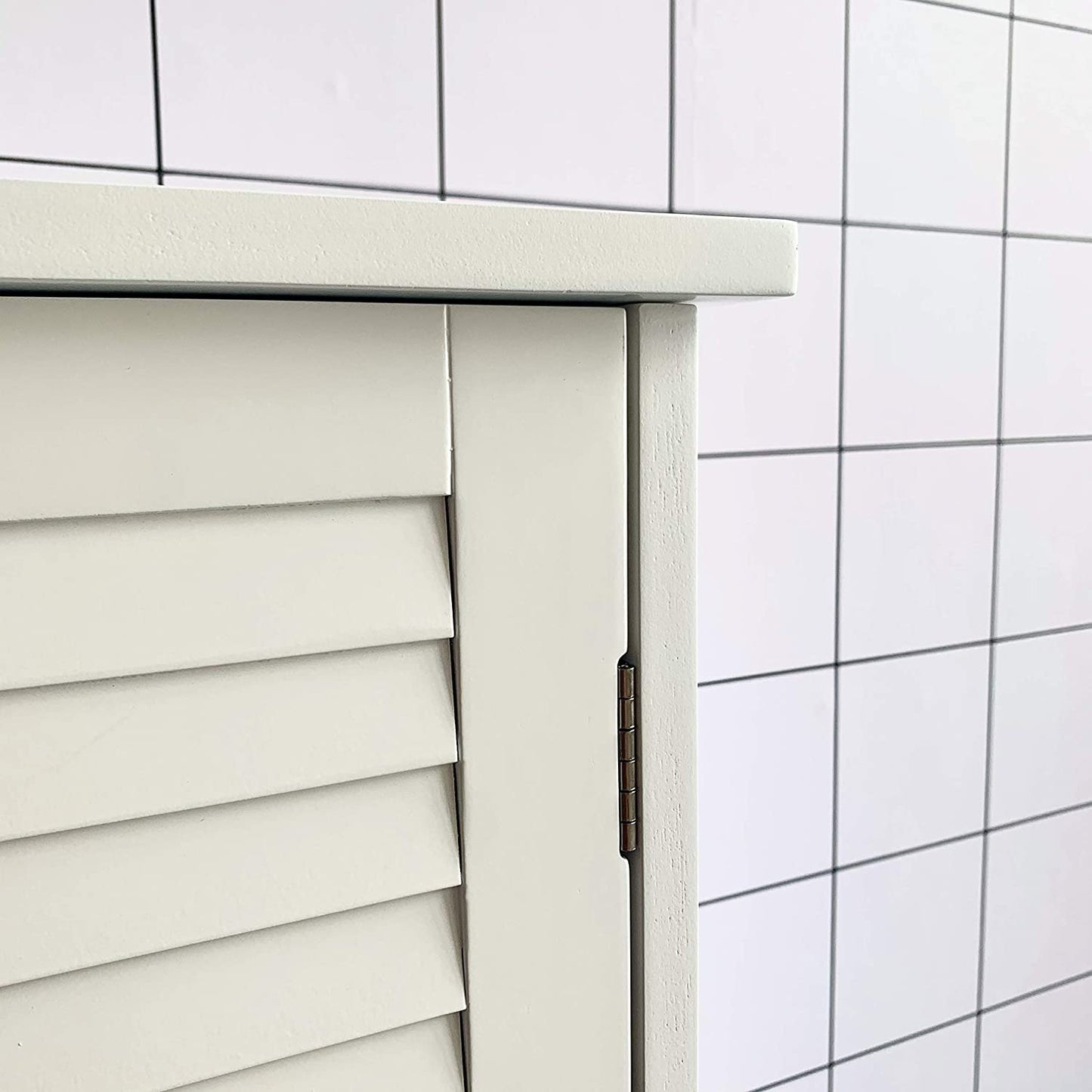 HYGRAD BUILT TO SURVIVE Cabinet White Bamboo Wood Free Standing 2 Door Bathroom Toilet Cabinet Organiser Shelf Cupboard