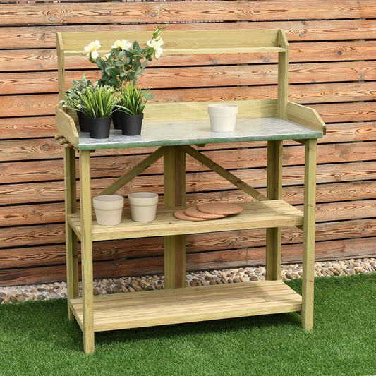 HYGRAD BUILT TO SURVIVE 3 Tier Wooden Potting Planting Outdoor Garden Work Bench Table Station Storage Shelf With Tray & A Drawer