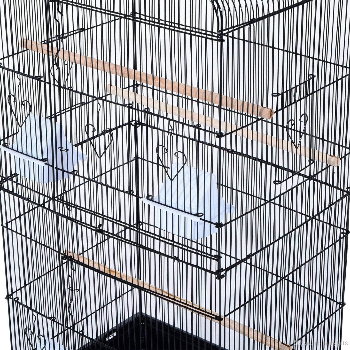 37" Rooftop Metal Large Bird Parrot Cage Carrier For Canary Budgie Cockatiel In Black & White (Black)