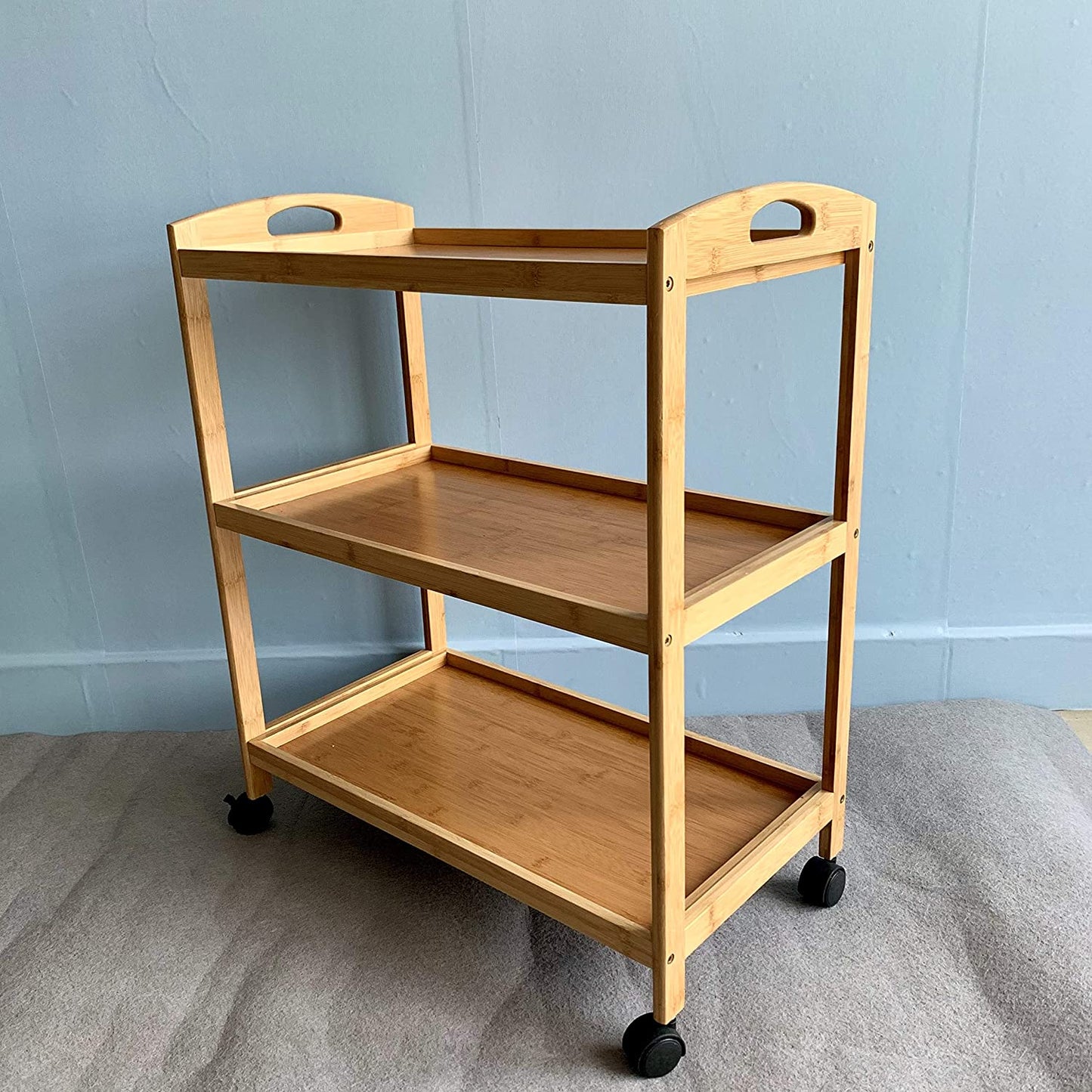 Hygrad Bamboo 3 Tier Kitchen Storage Rack Serving Trolley Island Cart With Wheels