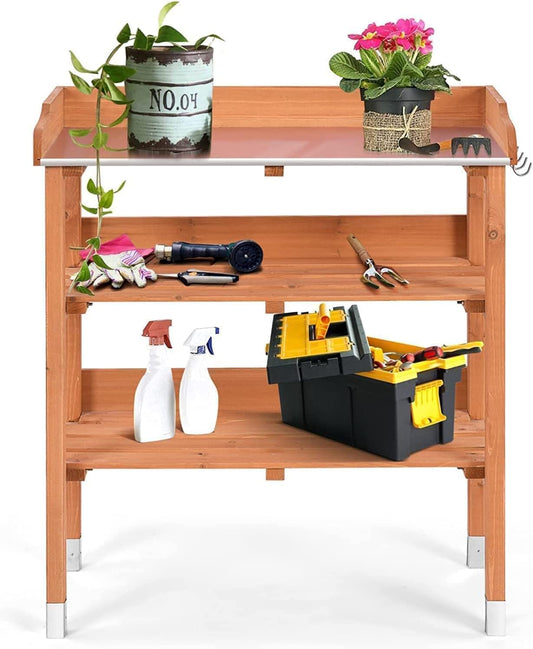 3 Tier Wooden Potting Planting Outdoor Garden Work Bench Table Station Shelf With Drawer
