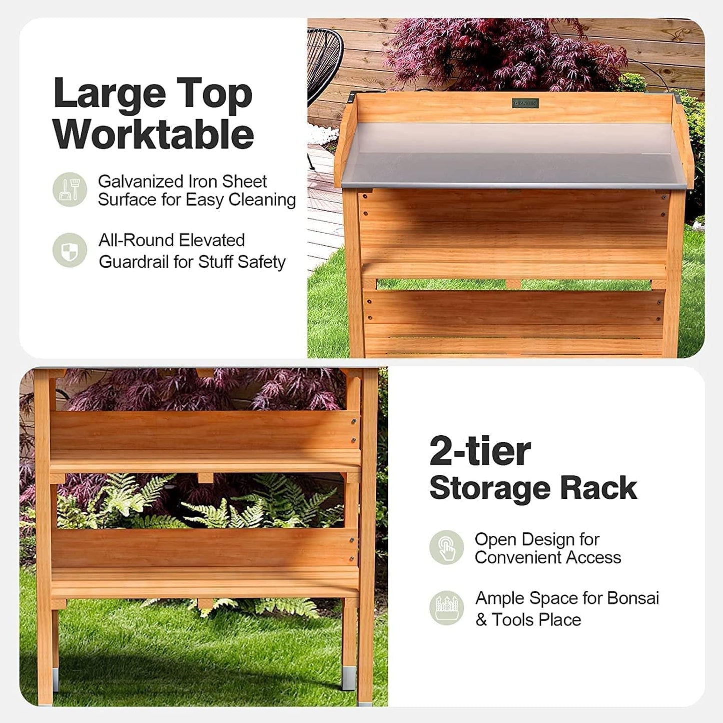 3 Tier Wooden Potting Planting Outdoor Garden Work Bench Table Station Shelf With Drawer